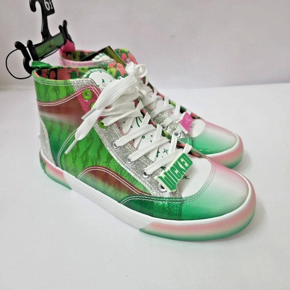 Wicked Movie High Top Sneakers Sz 6.5 Pink Green New Ground Up Elphaba Glynda - Picture 10 of 11